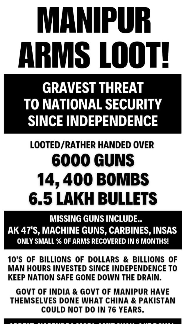 Foxtrotwolf2020's tweet photo. A Chief minister of a State, justifying the looting of 6000 weapons and 6.5 lakhs ammunition from IRB and Manipur Police station in Imphal valley!!

Any right thinking person would have condemned, but here we have a communal CM defending the looting of weapons by #MeiteiTerroristsArambaiTenggol
These looted weapons were used in carrying out Genocide against the minority #Kuki_Zo community.

So it's obvious that the #ManipurViolence could not be subdued even after more than a year.

This happens only in #Manipur. Shame!

#MeiteiWarCrimes
#Justice4Kuki_ZoTribals

@PIB_India @PIBHomeAffairs 
@CBIHeadquarters
@NIA_India
@rashtrapatibhvn  
@easterncomd 
@Spearcorps @crpfindia 
@BSF_India 
@adgpi @official_dgar
@UNHumanRights @UN
@PMO @HMO 
@DefenceMinIndia 
@RajBhavManipur @indiatvnews
@DDNewslive @News24
@CNNnews18 @ndtvindia
@RepublicBhart @ANI 
@ABPNews @News18India
@TOIIndiaNews @PTI_News @airnewsalert
@BBCIndia @timesofindia
@the_hindu @NewsX
@IndiaToday @vijaita
@ETNowlive @MirrorNow
@WIONews @NENowNews
@EastMojo @thewire_in @cnni @BBCWorld 
@afridahussai @BDUTT 
@TribalAffairsIn