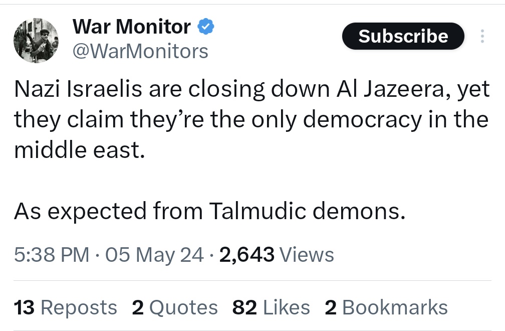 i feel like you can't call them nazis and then say the phrase 'Talmudic demons' right afterward