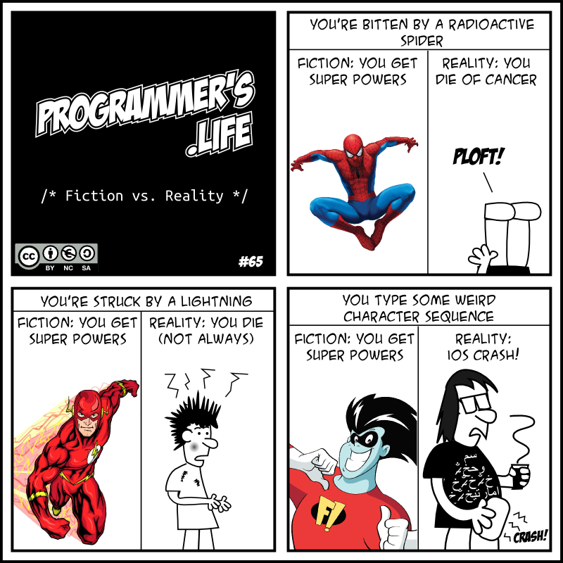 Comic #65 (31/08/2013): Fiction vs. Reality developerslife.tech/en/2013/08/31/… #developerslife #webcomic