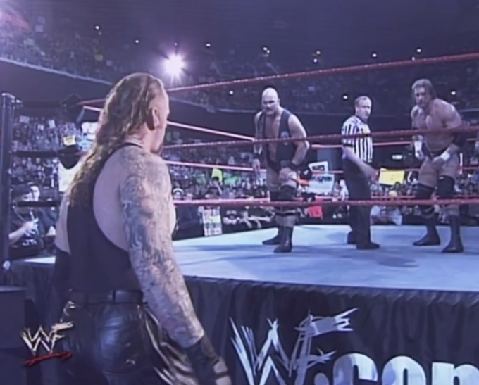 5/5/2001 The Undertaker defeated The Two Man Power Trip in a 2-on-1 Handicap Match for the WWF Championship at Insurrextion from Earl's Court in London, England. #WWF #WWE #Insurrextion #Undertaker #TwoManPowerTrip #StoneColdSteveAustin #TripleH #HandicapMatch #WWFChampionship