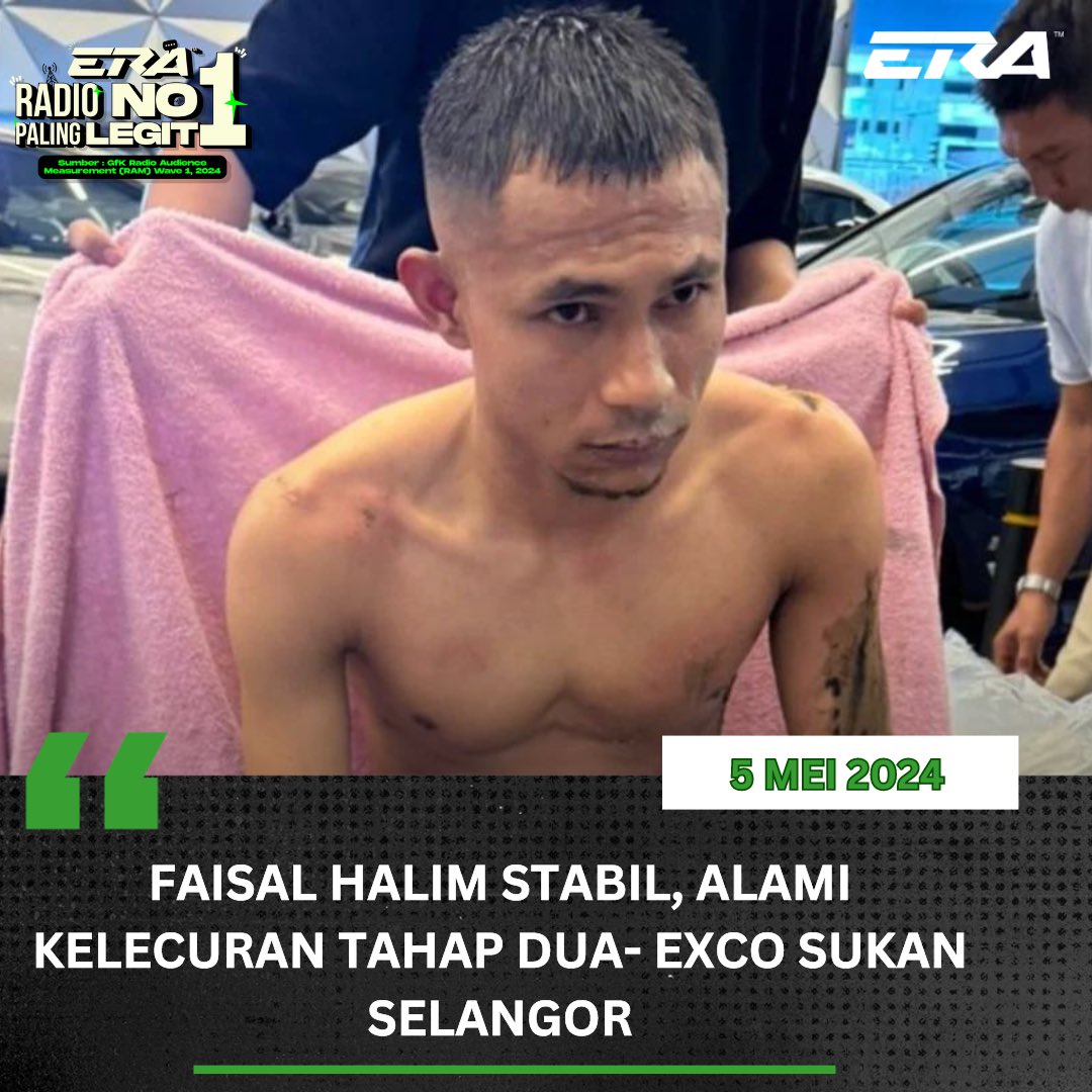 Exco Belia, Sukan dan Keusahawanan Selangor Mohd Najwan Halimi mengesahkan pemain Selangor FC dan kebangsaan Faisal Halim yang disimbah asid dalam satu insiden di sebuah pasar raya hari ini mengalami kelecuran tahap dua. #sharERA . Kredit @bernamadotcom