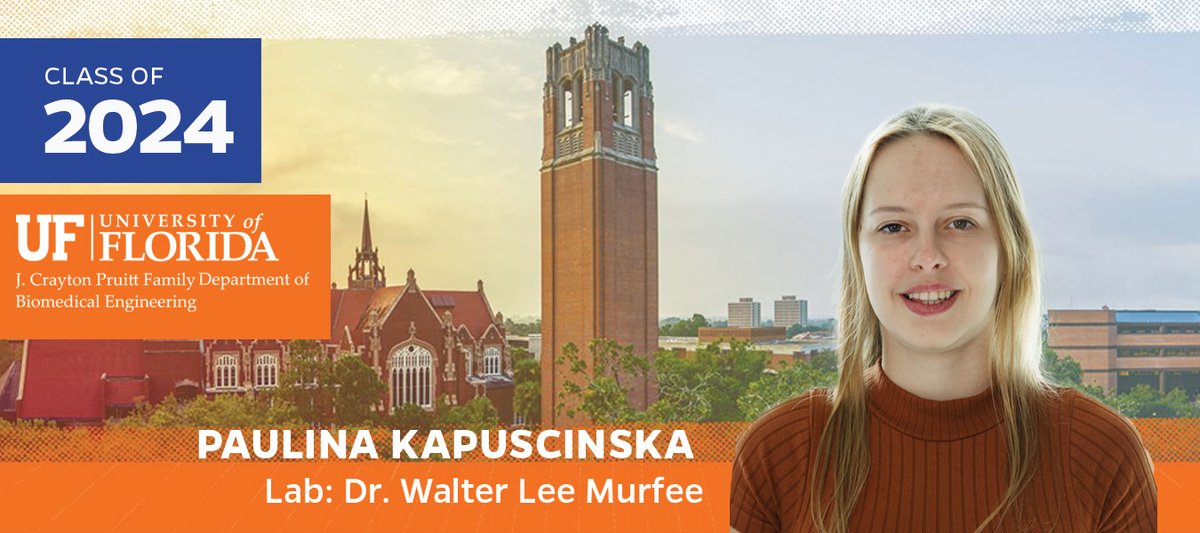 Join us in celebrating Paulina Kapuscinska, graduating with an MS in Biomedical Engineering, focusing on Microvasculature & Angiogenesis research from the @lee_murfee lab. Choosing UF BME for its supportive staff, Gainesville's charm & the 4+1 program, made it the perfect fit.🧡