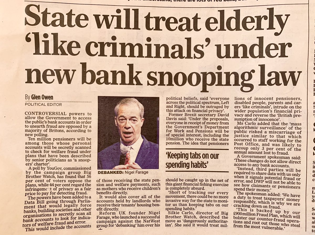 💥 NEW: The majority of Britons OPPOSE the Government’s controversial bank spying plans. We @BigBrotherWatch commissioned a YouGov poll to find out what the people think - 56% of the public are with us 💪 We’re going to win… we HAVE to. LFG! ➡️ StopBankSpying.com