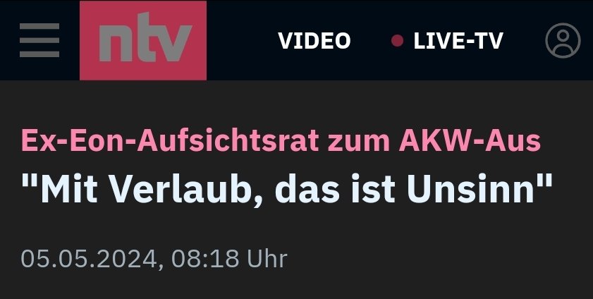 Ex-Eon-Aufsichtsrat zum AKW-Aus:
'Mit Verlaub, das ist Unsinn'

Weiter: '#Habeck sagt nicht die Wahrheit. Das Thema #Kernkraft ist in Deutschland wahrscheinlich erst einmal durch. Ich selbst halte das angesichts der Kombination von Ukrainekrieg, Wirtschaftskrise und Energiewende