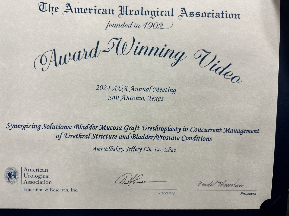 Lee Zhao (@lee_c_zhao) on Twitter photo #aua24 Congrats to incoming <a href="/NYUUrology/">NYU Langone Urology</a> recon fellow <a href="/AmrElbakryUro/">Amr Elbakry</a> for video on using bladder mucosa harvested during simple prostatectomy or diverticulectomy for anterior urethroplasty. revisit the bladder mucosa graft for urethral recon. bit.ly/4a6h1PZ #aua24 Congrats to incoming <a href="/NYUUrology/">NYU Langone Urology</a> recon fellow <a href="/AmrElbakryUro/">Amr Elbakry</a> for video on using bladder mucosa harvested during simple prostatectomy or diverticulectomy for anterior urethroplasty. revisit the bladder mucosa graft for urethral recon. bit.ly/4a6h1PZ