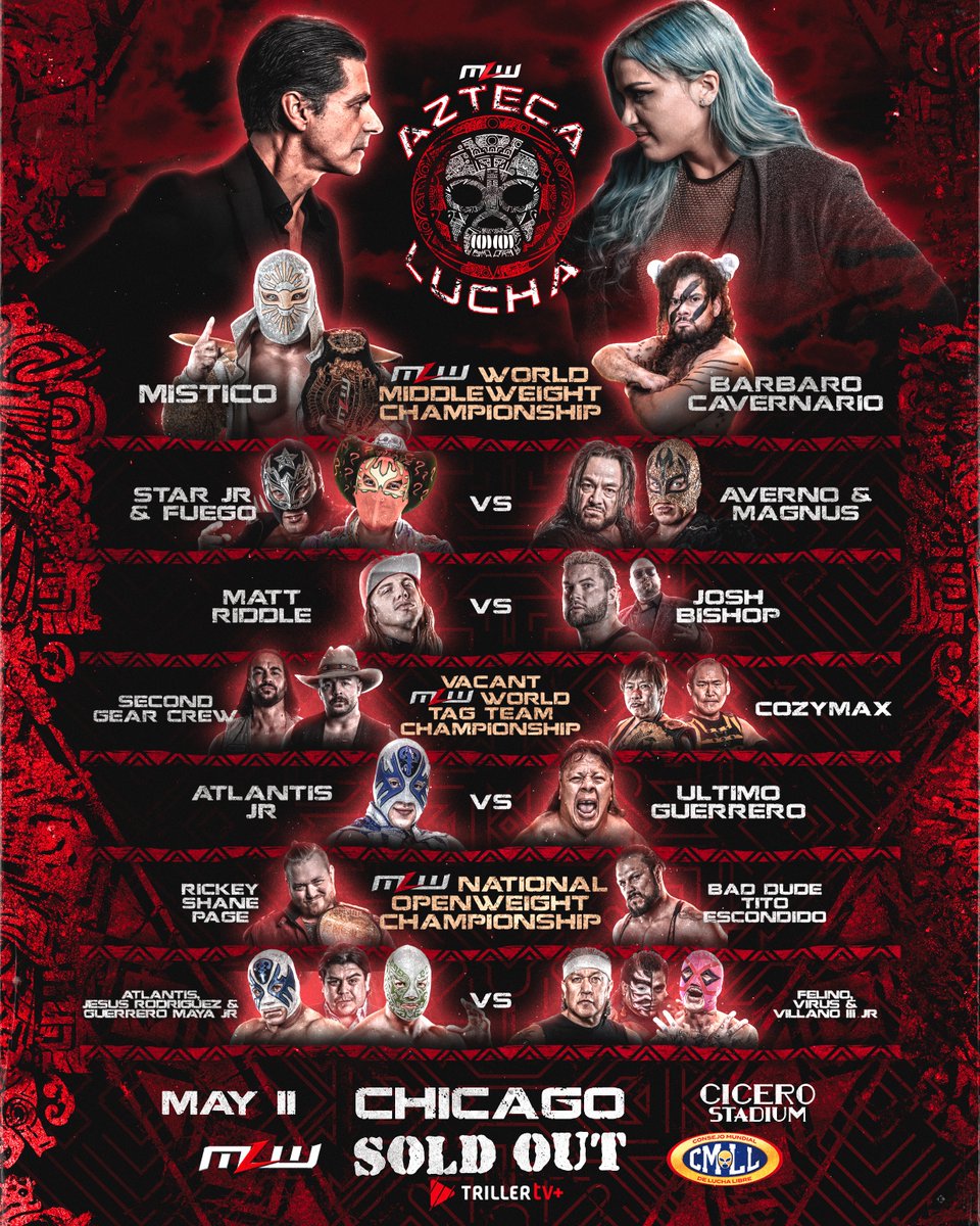 6⃣ days out from @MLW Azteca Lucha☠️🇲🇽 Buckle up, Chicago cause this #MLW card is a certified banger. See it Saturday LIVE & EXCLUSIVE with #TrillerTV+ ▶️ bit.ly/MLWAztecaLucha