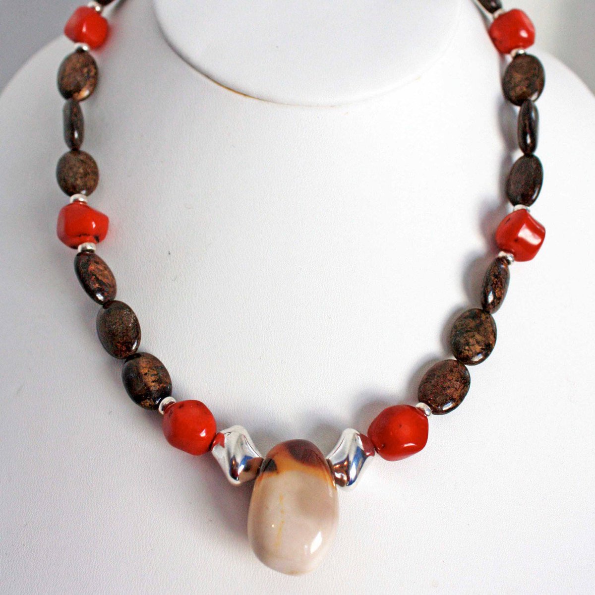 Brown and Red Beaded Necklace  Earthy Beaded Gemstone Necklace  Fall Fashion Necklace Gift for Woman tuppu.net/86d1d05 #CapitalCityCrafts #artisanjewelry #giftideas #handmadeinUSA #Etsy #HandmadeInUsa