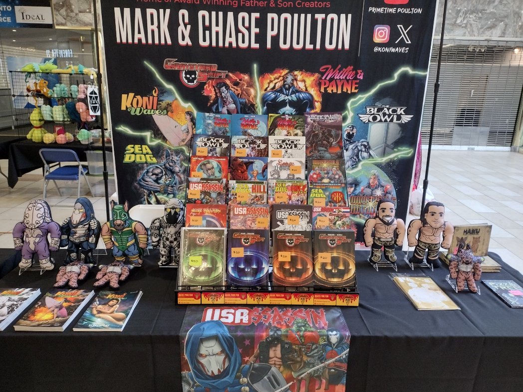 Here's our set up from yesterday's Free Comic Book Day Event at Level Up Entertainment.