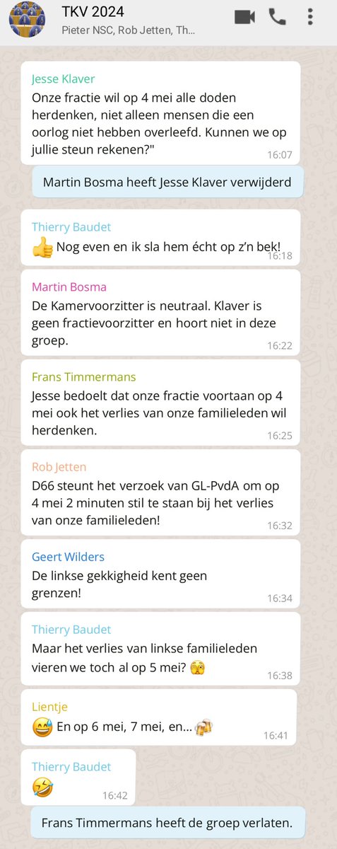 Uit een gelekt WhatsApp-bericht blijkt dat de linkse drammers #Jetten #Timmermans al langer bezig zijn om de herdenking vd tijdens de Tweede Wereldoorlog omgekomen Nederlandse militairen en verzetsstrijders te ondermijnen. Weg ermee!
#Bevrijdingsdag #Wilders #PVV #Geenstijl