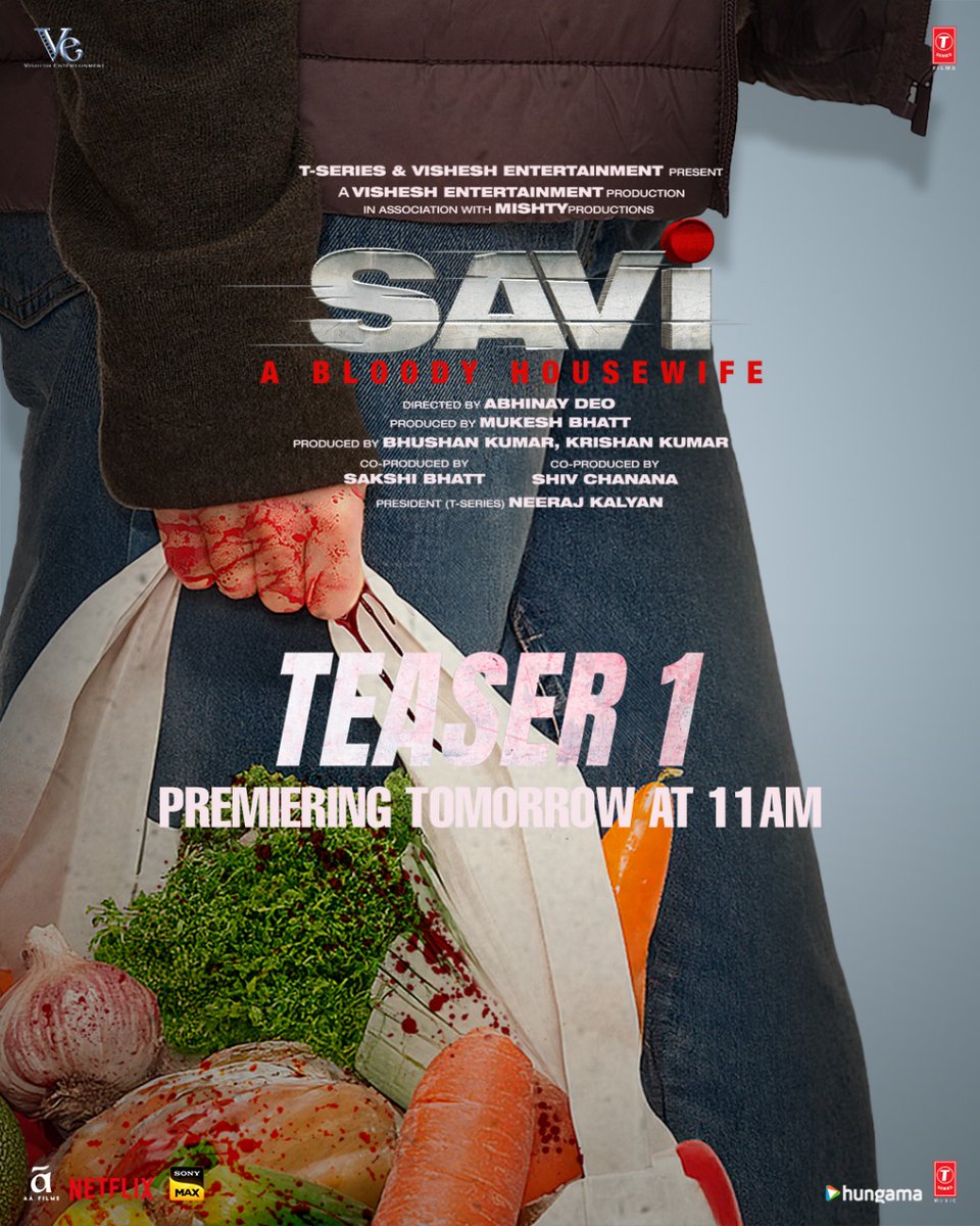 Tick-tock, the clock is ticking! Get ready, for the first glimpse of #Savi, tomorrow!

Teaser 1 premieres tomorrow at 11 am: bit.ly/Savi-ABloodyHo…

#SaviABloodyHousewife in cinemas 31st 
May, 2024.

<a href="/AnilKapoor/">Anil Kapoor</a> #DivyaKhossla #HarshvardhanRane  <a href="/deo_abhinay/">AbhinayRameshDeo</a>
<a href="/TSeries/">T-Series</a>