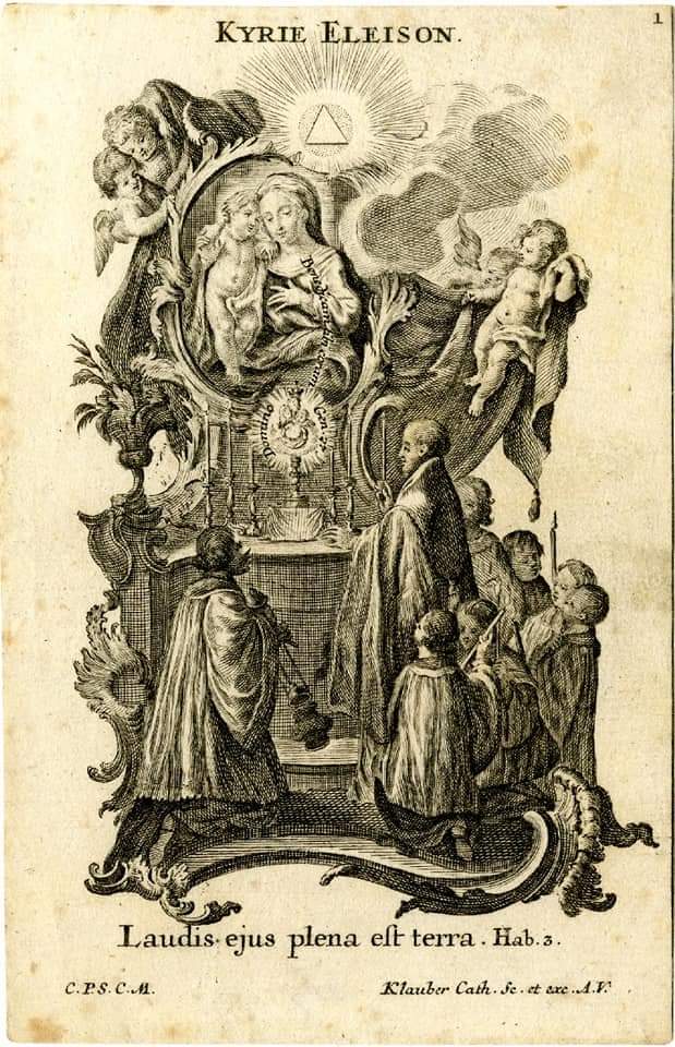 Beautiful Catholic illustrations A prayer book of Litany of the Blessed Virgin Mary, with engravings by Johann Klauber, who produced Catholic art in Augsburg, Germany in the 18th Century. Each sheet depicts an invocation of the Litany of Loreto, beginning with 'Kyrie eleison.'