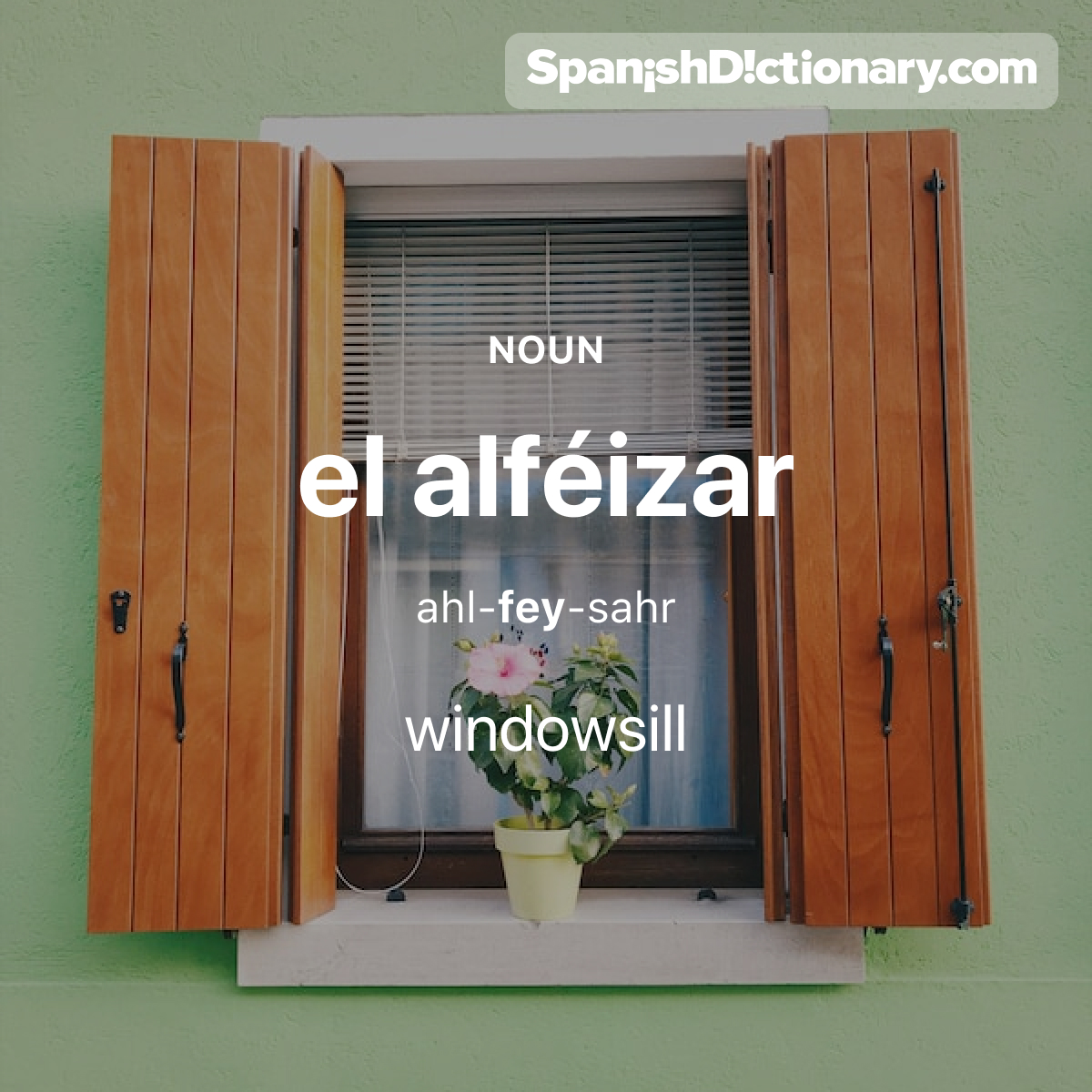 Today's #WordOfTheDay is 'alféizar.' 🏠🔲 For example: Hay una pequeña planta en el alféizar. - There's a little plant on the windowsill.
.
.
.
#EstudiaEspañol #StudySpanish #AprendeEspañol #LearnSpanish #Español #Spanish #LearningSpanish #PalabraDelDia #alféizar #windowsill