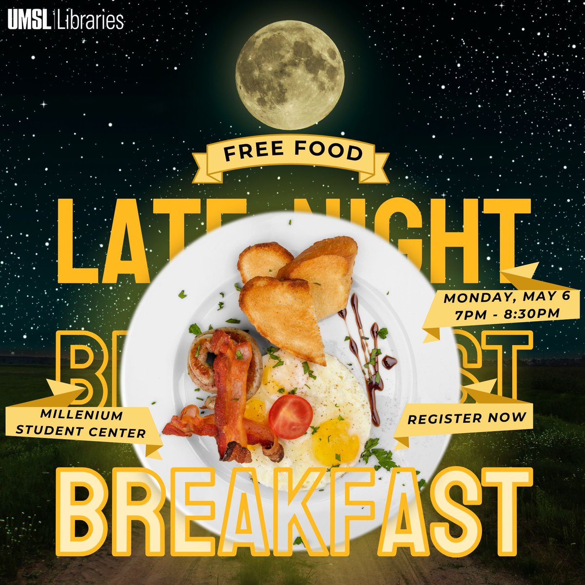 Heads up, Tritons! The library is participating in the OSI late-night breakfast on May 6. Come find our table to design your own button. Register on Triton Connect now: buff.ly/3Qw01f4 #UMSL #UMSLLibraries #UMSLOSI