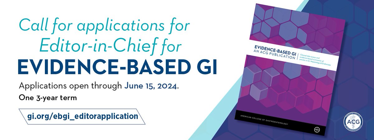 Apply to be the next Editor-in-Chief of #EBGI! Two co-EICs will be selected to serve a 3-year term: ✅Select articles for summary ✅Edit contributions ✅Record podcasts discussing clinical applicability Applications due June 15 ➡️gi.org/ebgi_editorapp…