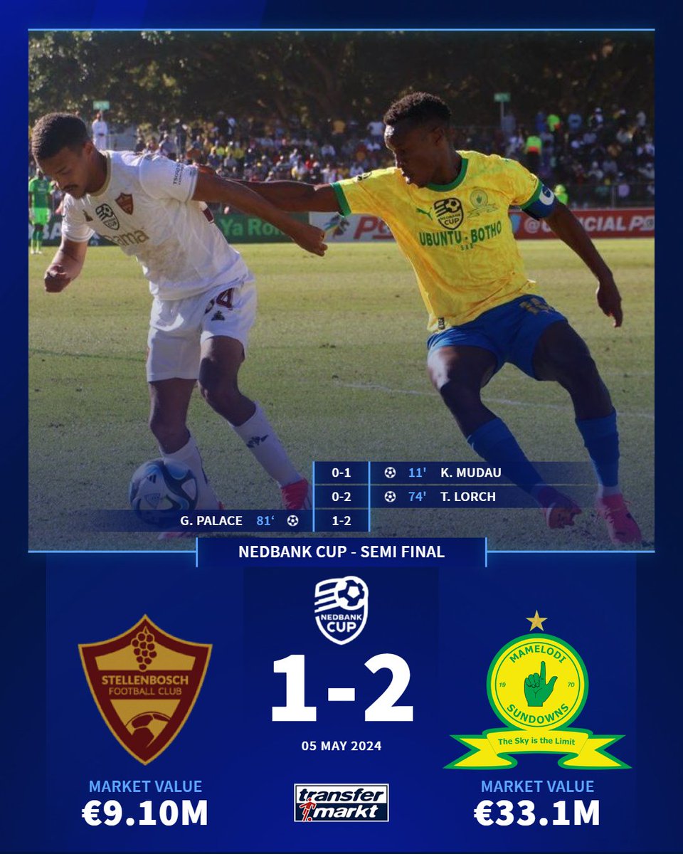 𝗦𝗨𝗡𝗗𝗢𝗪𝗡𝗦 𝗧𝗛𝗥𝗢𝗨𝗚𝗛 𝗧𝗢 𝗧𝗛𝗘 𝗙𝗜𝗡𝗔𝗟

Mamelodi Sundowns claim a spot in the final against Orlando Pirates after a hard fought win in the winelands over Stellenbosch FC.  👆

The #NedbankCup2024 final will be played at Mbombela Stadium on 1 June 2024. 🗓️

Match