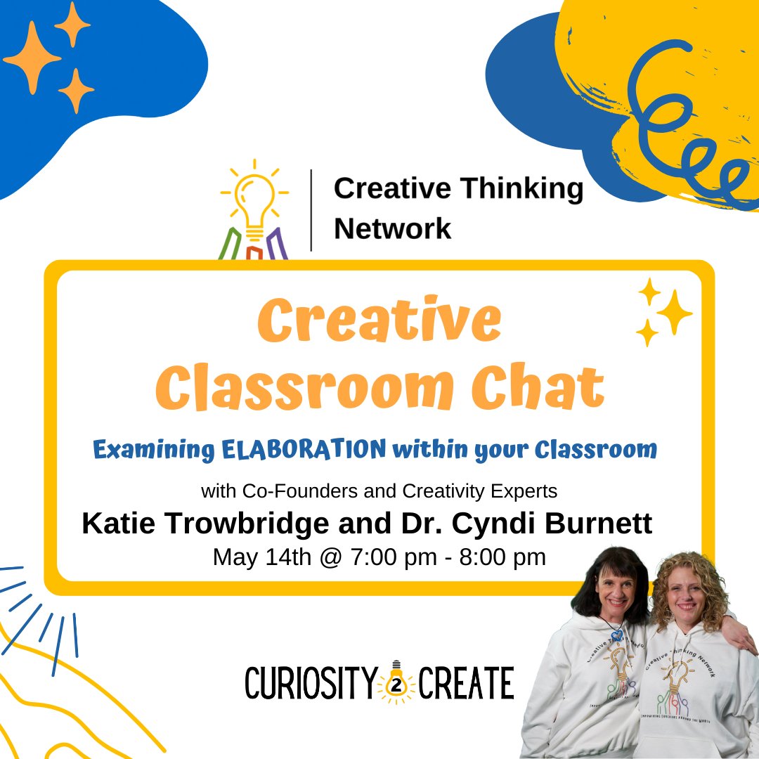 Join us on May 14th at 7:00pm for a Creative Classroom Chat on 'Elaborating, but not Excessively.”

This session, led by industry experts Katie Trowbridge and Dr. Cyndi Burnett, is crafted to refine your skills in expressing concepts with clarity and creativity.

Register today!
