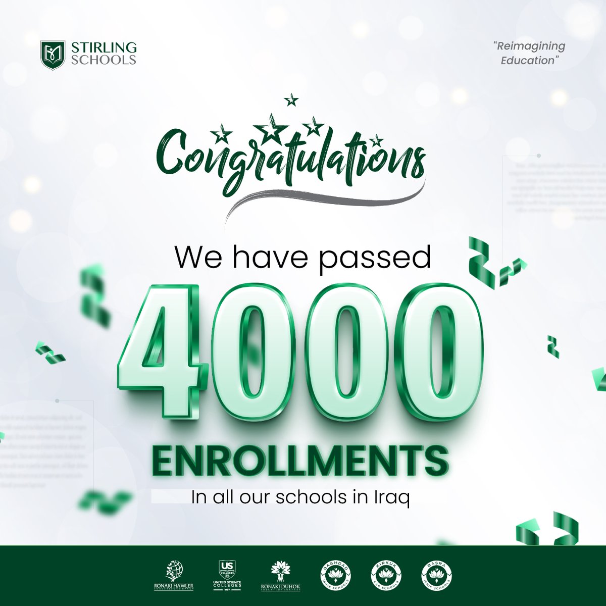 We surpassed 4,000 early registrations!
 
We're thrilled to announce that over 4,000 students have enrolled in our Stirling Schools across Iraq & KRI during the early registration!
 
#StirlingSchools #StirlingEducation #ReimaginingEducation #EarlyRegistrationEnrollment