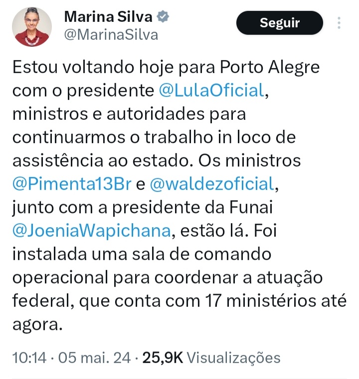 Eduardo Leite recendo telefonema do Tarcísio:

'- Alô? Eduardo?
 - Opa, fala Tarcísio. 
 - Como estão as coisas por aí?
 - Putz, complicadas. Muita gente precisando ser resgatada.
 - Caramba! Seguinte, vou mandar mais dois helicópteros da Polícia Militar do Estado de São Paulo,…