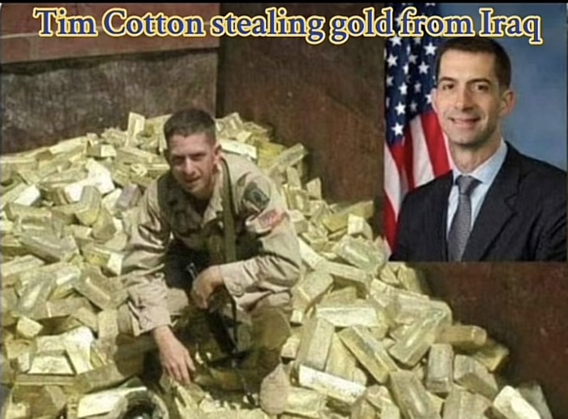 This is Tom. Tom murdered innocent Iraqis and looted their wealth. This human filth wants you to stay in student debt if you protest against his country of Israel. @SenTomCotton hates America. Tom hates Americans. And Tom hates Palestinian children who want to live. Don't be Tom.