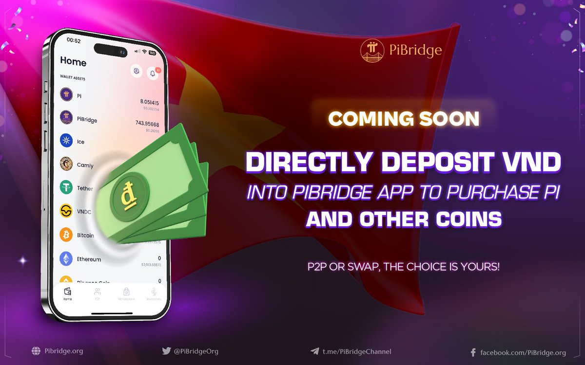 PiBase_co's tweet photo. ๐COMING SOON: DIRECTLY DEPOSIT VND INTO PIBRIDGE APP TO PURCHASE PI AND OTHER COINS!๐
๐ Our new journey is about to begin! Pibridge is excited to introduce the Direct VND Deposit feature in the App!
๐ Forget about complex steps, Pibridge will streamline the Pi Coin trading process for the Vietnamese market with this feature.
๐ฐ With the implementation of this feature, users can directly deposit VND into Pibridge and VND will be converted to VNDC. You can use VNDC to easily buy and sell Pi Coin or other coins!
๐ Don't miss out on the opportunity to join this new journey with Pibridge! Follow official channels to receive the latest announcements!
@cryptoleakvn
@hokanewscom
@ONUSFinance
@BSCNews
@Mitchelltran9
#PiChainMall #pinetwork #picoin #pinetworkkyc #PiBridge #PiNetwork #pipayment #Pi #pinetworknews #pinetworkdefi #pioneer #pinetworkvietnam #vndc #pibridge