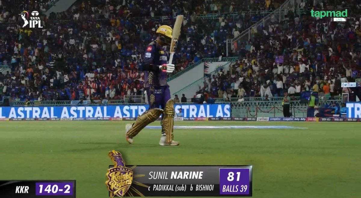 Sunil Narine 81 runs off just 39 runs at strike-rate of 208. 7 SIXES in his innings 🔥🔥🔥

Bowling standards of IPL are so bad 🇮🇳💔💔💔

#IPL2024 #tapmad #HojaoADFree
