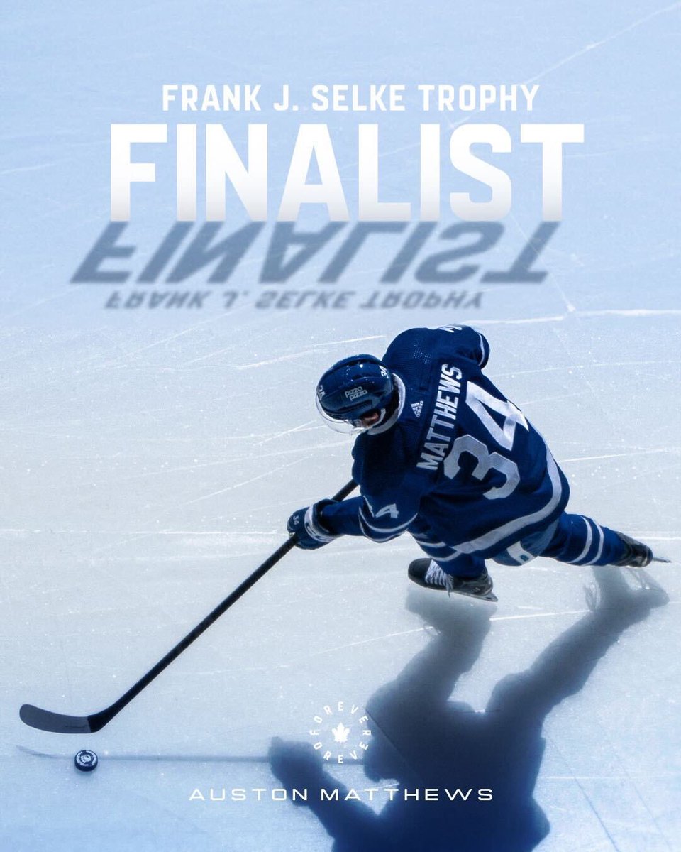 Congrats to Auston Matthews on being named a finalist for the Selke Trophy