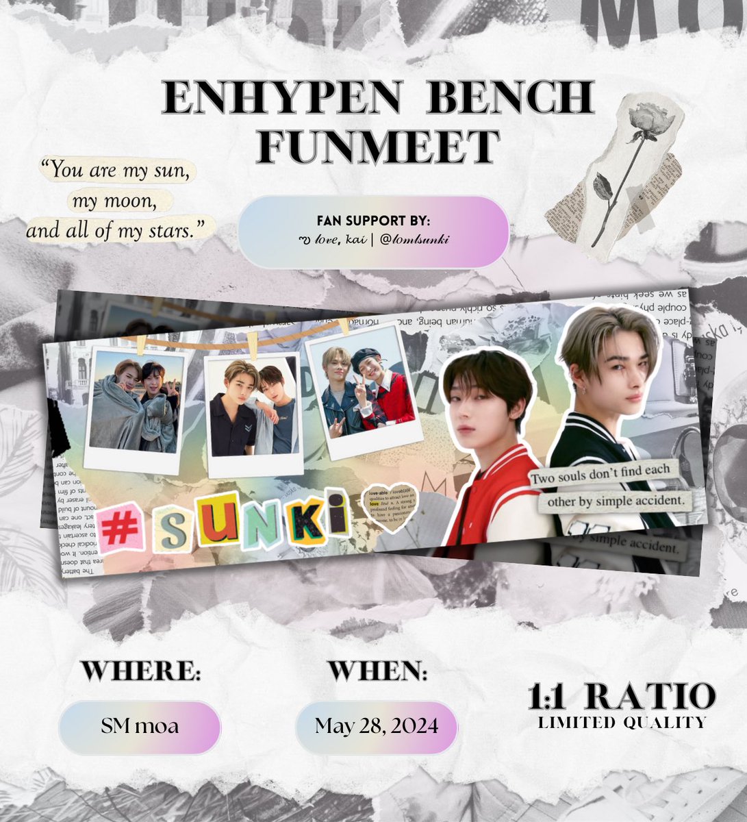 enhypen bench funmeet | sunki banners
⤷ fan support by @lomlsunki .ೃ࿔*:･ 

———

* ੈ✩‧₊˚ #SUNKI ˚ ༘ ೀ⋆｡˚

౨ৎ like & rt
౨ৎ show proof on d-day
౨ৎ strictly 1:1 (limited)

ʚɞ mbf, location tba
ʚɞ open for trade, dm me

#ASweetExperienceWithBENCH
#ENHYPEN #SUNOO #NI_KI