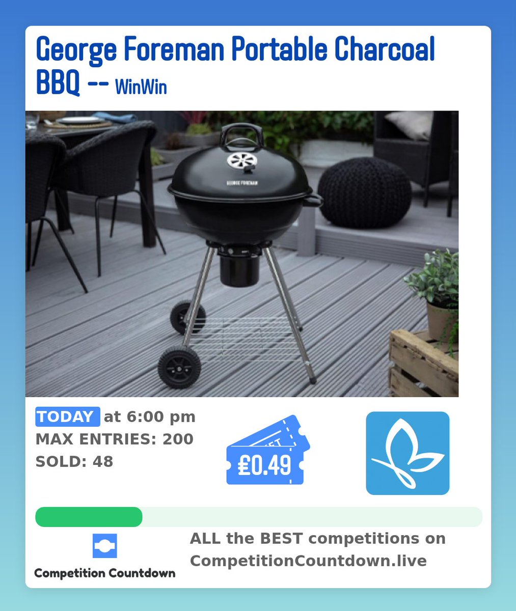 Check out this competition on competitioncountdown.live ! 
George Foreman Portable Charcoal BBQ
 Competition Countdown does not run any competitions, we just show you all the best one is one place! 🔥🔥 WOW 👀 
 
 #bbquk #ukfoodblogger #ukfoodies #ukfoodblog #ukfoodbloggers...