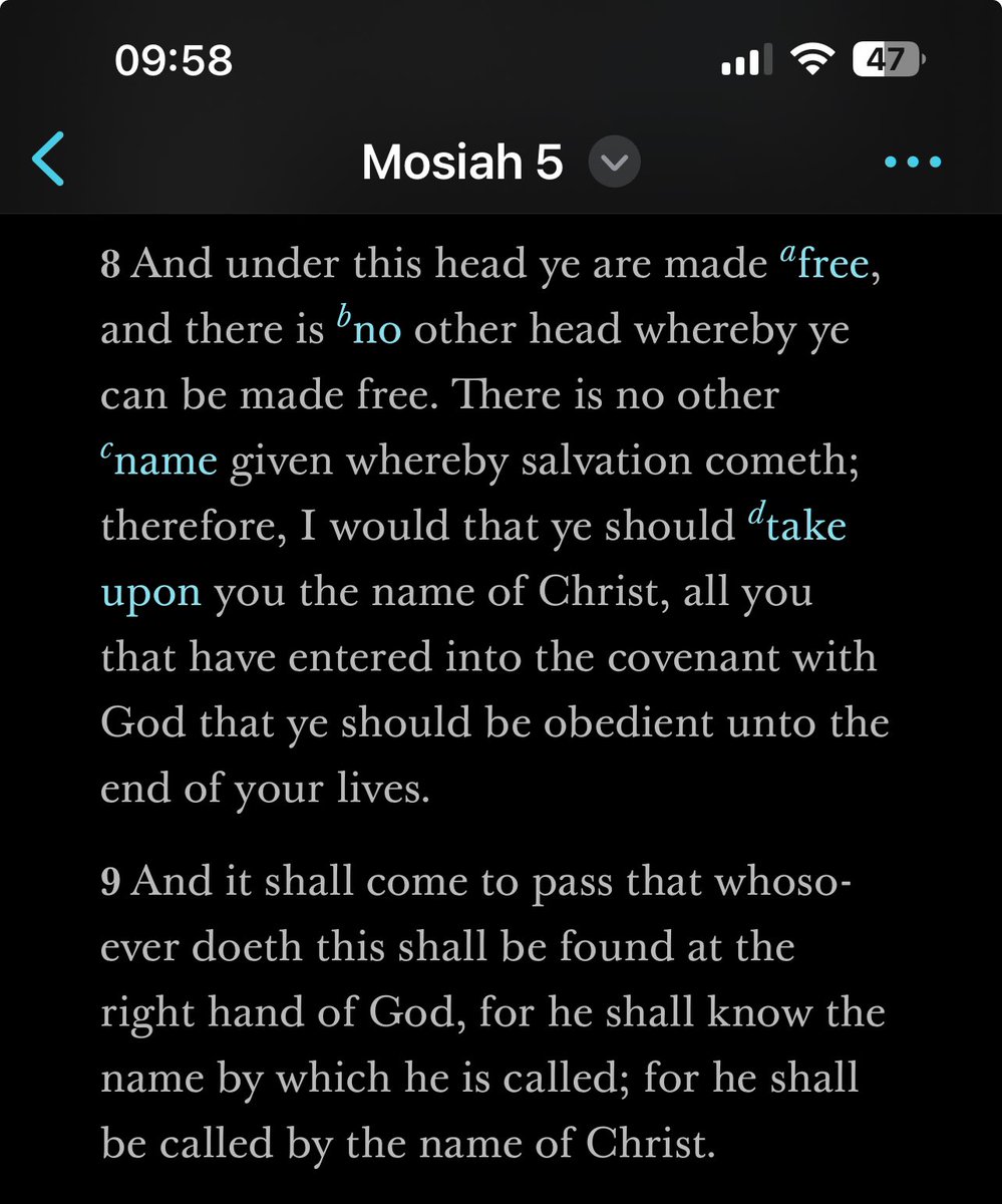 Mosiah 5:8-9

King Benjamin nails it here. The name and Atonement of Jesus Christ make us free, and He is our only hope at salvation and exaltation. May we all take upon us His name and follow Him wholeheartedly. #ScriptureSunday #JesusChrist #BookOfMormon