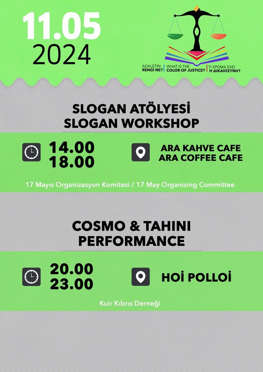 8 Mayıs - 17 Mayıs Onur Haftası Etkinliklerimiz 🏳️‍🌈‍🏳️‍⚧️ May 8 - May 17 Pride Week Events🏳️‍🌈🏳️‍⚧️
8 Μαΐου - 17 Μαΐου Εκδηλώσεις Εβδομάδας Υπερηφάνειας🏳️‍🌈🏳️‍⚧️