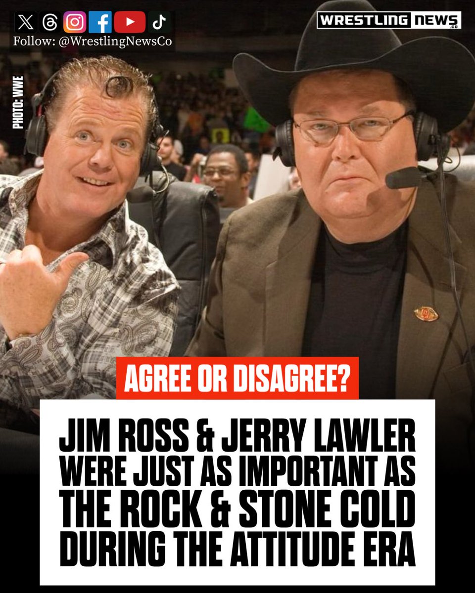 WrestlingNewsCo's tweet image. Jim Ross &amp;amp; Jerry Lawler were just as important as The Rock &amp;amp; Stone Cold Steve Austin during the Attitude Era.