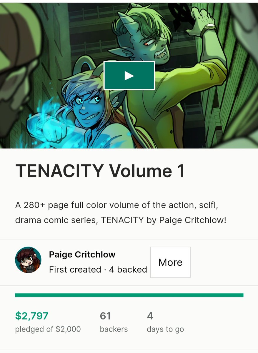 4 DAYS LEFT to get a copy of TENACITY Volume 1! kickstarter.com/projects/paige… #comic #comicbook #kickstarter #kickstartercomic #indiecomic