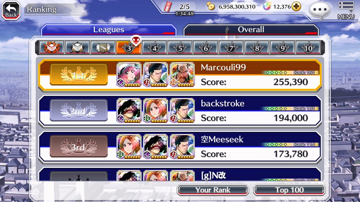 Promoting to the Lieutenant League for the first time!
Also it's the first time I end up on the top position of a PvP league. 😊
#BLEACH #BBS #BraveSouls