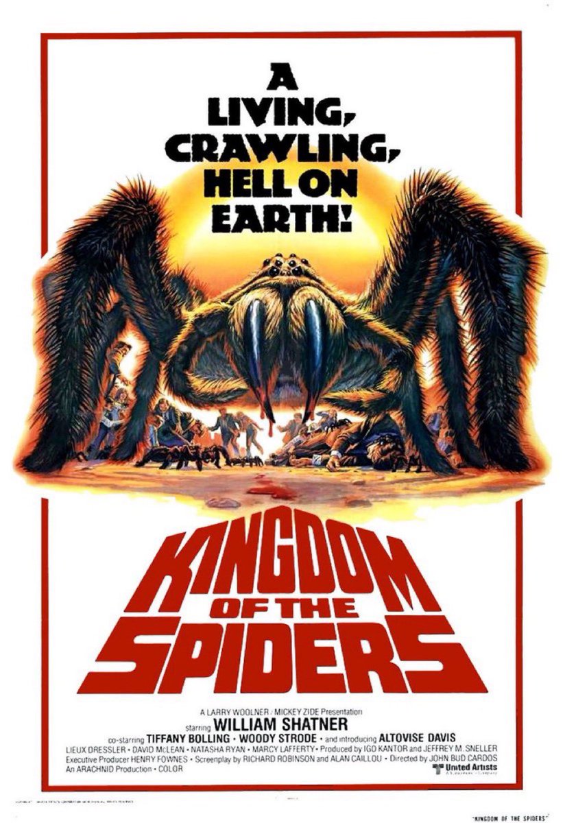 ☢️#227. Kingdom of the Spiders, 1977. Perpetual horndog #CaptainKirk takes a turn as a spider squashing cowboy in this nature-on-the-rampage  #creaturefeature. A slow burn leads to a suspenseful second half full of  creepy crawly gags. Fun and sometime silly #cult #classic. 3/5☢️