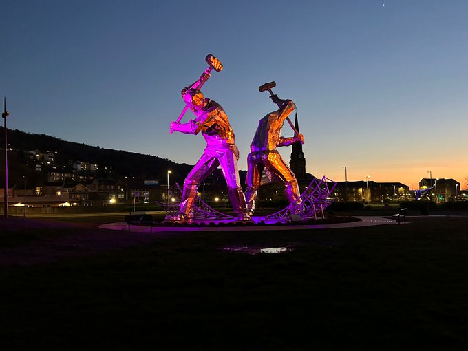 To celebrate International Day of the Midwife, the Shipbuilders of Port Glasgow sculpture will be lit orange and purple this evening #InverclydeMaternity #InverclydeCares #IDM2024 @inverclydehscp @nhsggc @scotlandRCM