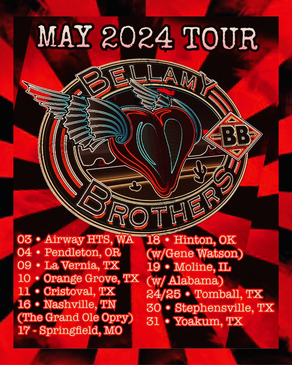 We’ve got a Rockin Schedule for May, y’all ready ? Bellamybrothers.com/tour