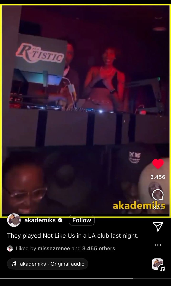 Wow, Akademiks posted the clip of me playing “Not like us” in the club last night.