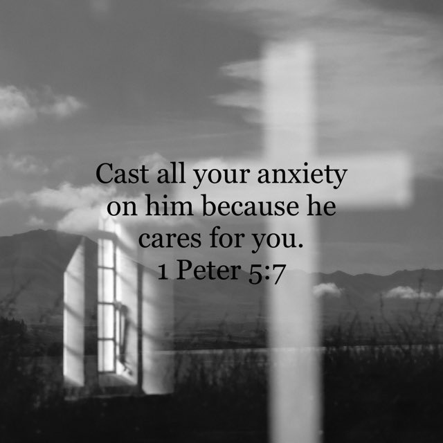 Cast all your anxiety on him because he cares for you. 1 Peter 5:7 #1peter57 #niv #newtestament #newtestamentverse #castallyouranxietyonhimbecausehecaresforyou #god #jesus #jesuschrist #jesuscalling #holyspirit #holybible #bible #bibleverse #bibleverseoftheday