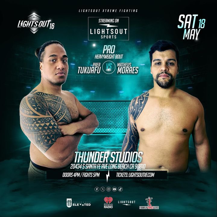 If you thought we wasn’t going to have some big boys on this already stacked card you’re wrong we got Matheeus Moraaes Vs. Paea Tukuafu in a heavyweight battle that you won’t want to miss live. May 18th in Long Beach, California streaming on @lightsouttv Presented by