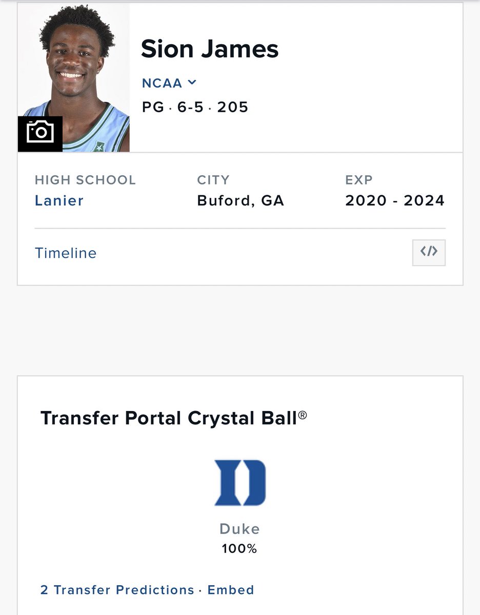 Duke has received 2 crystal ball predictions for Tulane transfer Sion James‼️