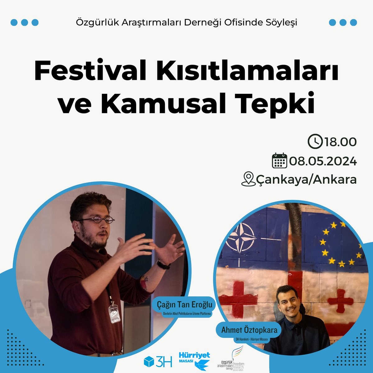 📢 Bu Çarşamba, Özgürlük Araştırmaları Derneği’nde Hürriyet Masası ve 3H Hareketi olarak bir araya geliyoruz! Festival kısıtlamaları ve kamusal tepkileri tartışacağımız bu etkinliği kaçırmayın. 📝 Başvurmak için forms.gle/j85QjgMEUtawgE… Görüşmek üzere!