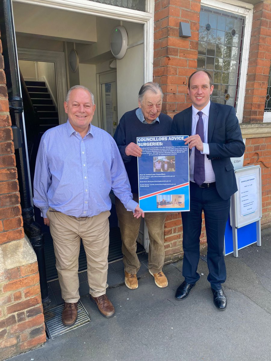 This morning #Winslow Cllr’s John Chilver (<a href="/claycon/">John Chilver</a>), <a href="/davidgoss/">David Goss</a> &amp; <a href="/BillyStanier1/">Billy Stanier</a> held their monthly <a href="/BucksCouncil/">Buckinghamshire Council</a> Councillors’ Surgery. It is the first Sunday of every month at 10:30am in the Winslow Town Council Offices. All welcome, no appointment needed. <a href="/Conservatives/">Conservatives</a>