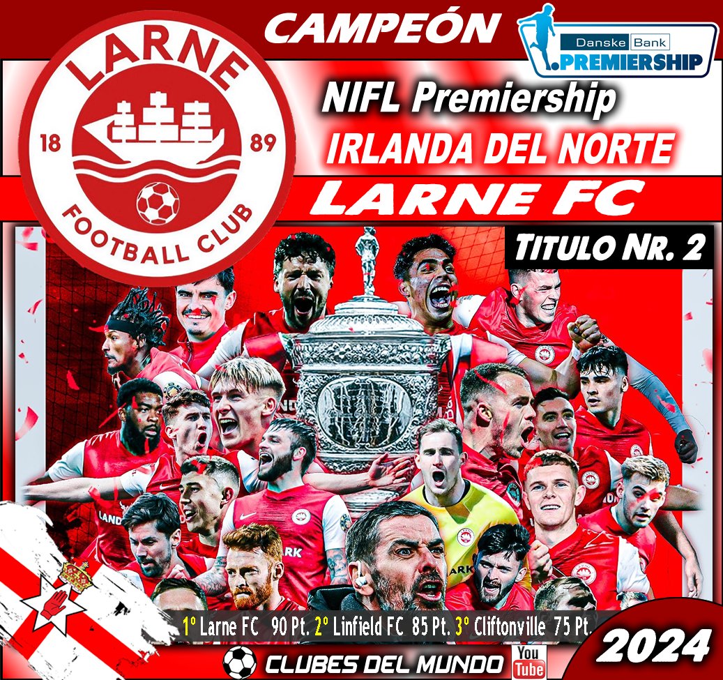 El LARNE FC sigue haciendo História. Defiende su Titulo de la  PREMIERSHIP DE IRLANDA DEL NORTE del año pasado.  Gran Temporada de los  Rojos. Enhorabuena. 

#LarneFC #Larne #NorthernIreland #NIFLPremiership @larnefc