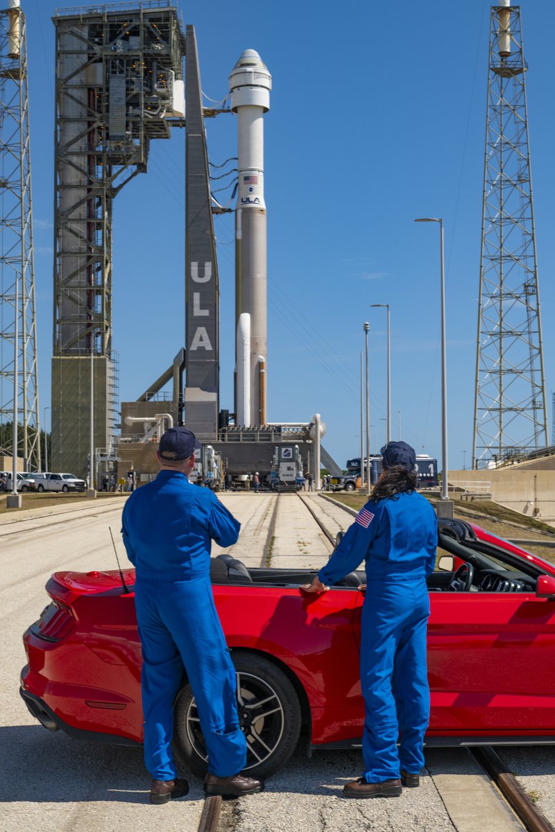 Happy #NationalAstronautDay! 

Yesterday, #AtlasV and NASA astronauts Butch Wilmore and Suni Williams all rolled to the pad in style! 😎🛞🚀