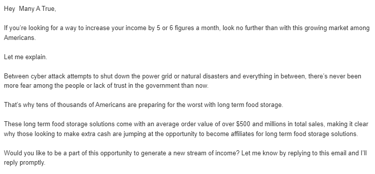 ManyATrueNerd's tweet photo. This may be the most actually evil email I have ever received.

They genuinely are asking if I want to try to profit off people's paranoia.

Anybody who accepts this deal has a financial incentive to basically scaremonger in order to drive panic buying.

Fucking hell. https://t.co/5hthXxZWtI