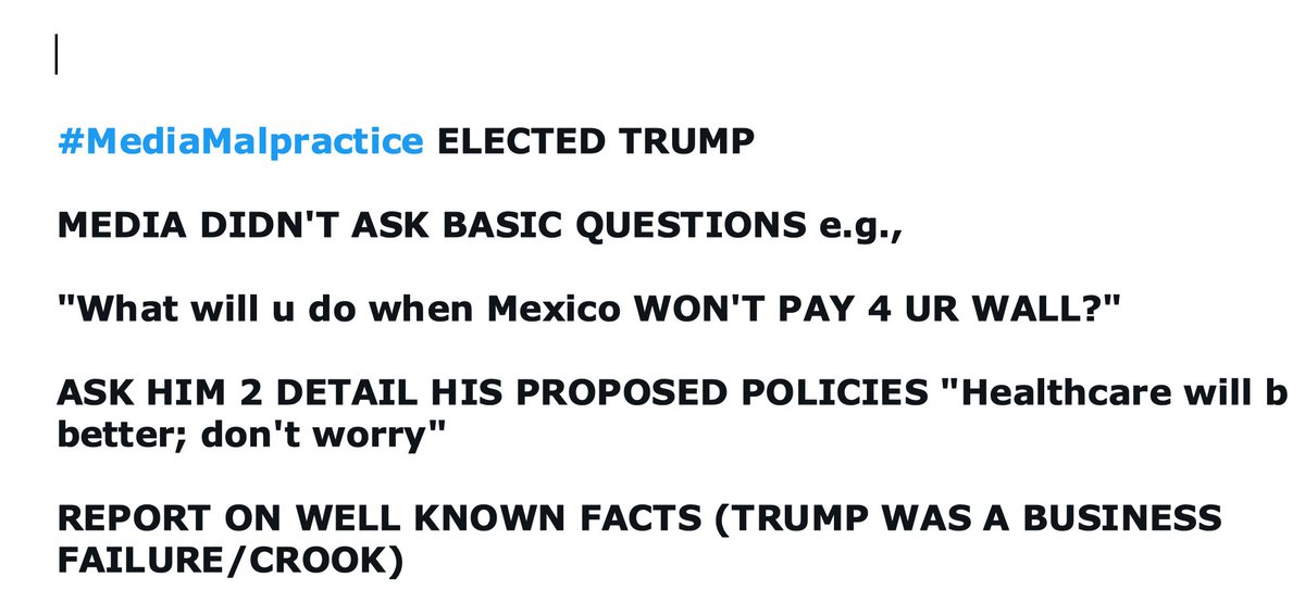 If i COULD REPLY ( blocked) i'd say it's #MediaMalpractice, and it's

GOING TO ELECT TRUMP AGAIN!