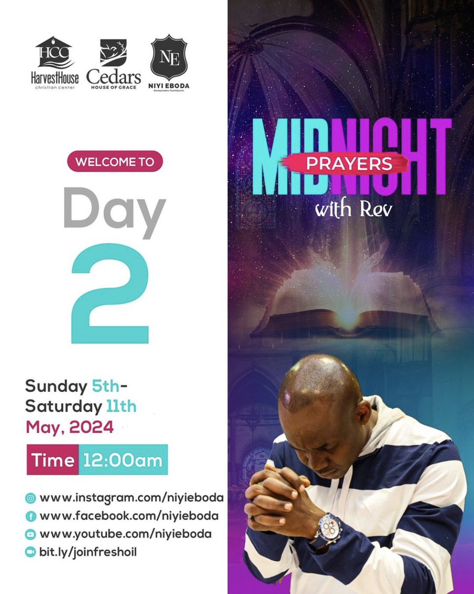 We go again tonight in God’s power. Join us on any of the platforms above as we renew our strength in God’s presence at 12am. #MidnightPrayerswithRev #HarvestHouseNation