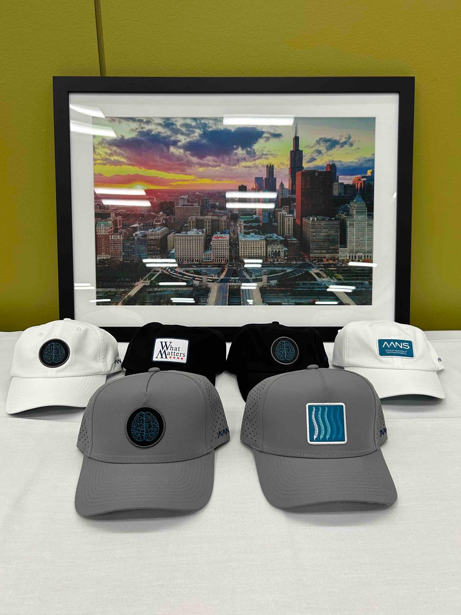 Don’t forget: Monday at #AANS2024 you can leave Chicago with a custom hat! Make your way to the top of the escalator on level 5 to pick a hat and patch to combine together.