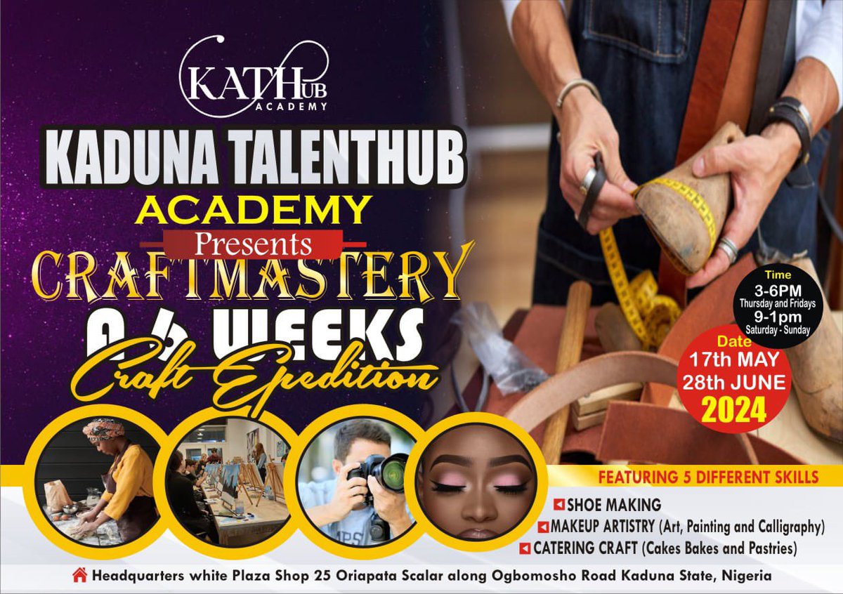 We are excited to announce the commencement of our upcoming skills acquisition program featuring Photography, Shoe Making, Makeup, Catering Craft and Art Craft (Painting nd Calligraphy). Registration is now open, and we invite individuals who are eager to enhance their skills