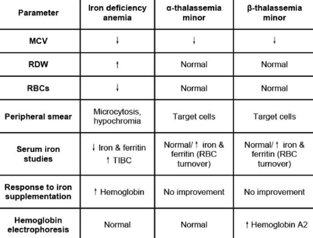 ⬇️Iron deficiency anemia vs thalassemia .